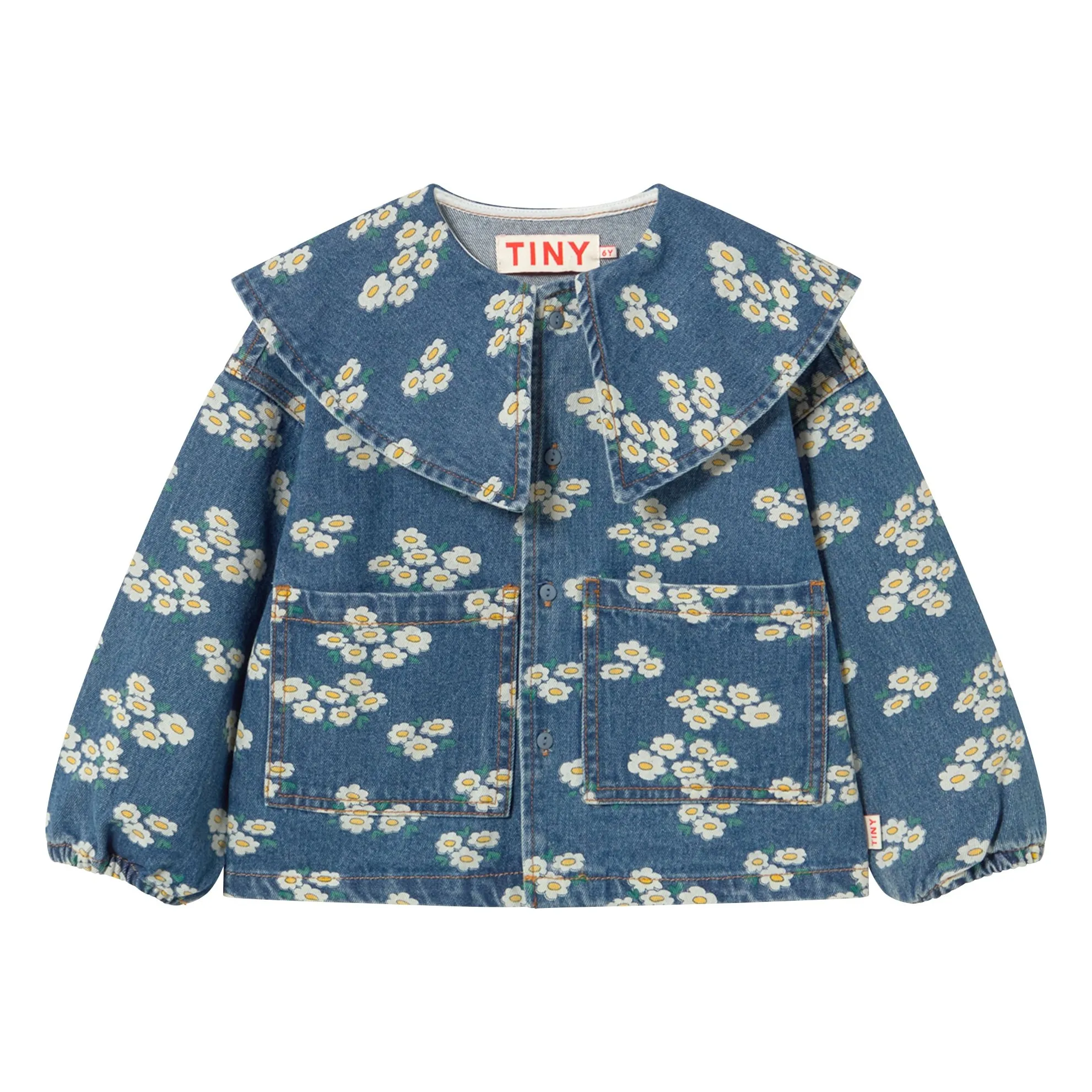 Chemise Denim Col Oversize Marguerites | Bleu- Image produit n°0