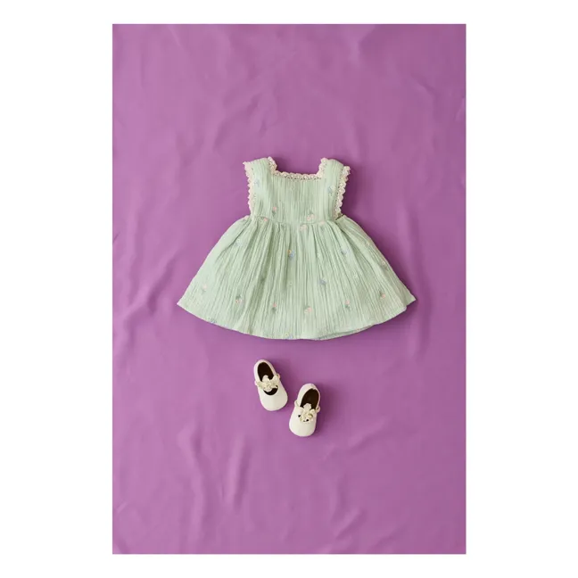 Aloisa - Vestito grembiule a pieghe floreali | Verde mandorla