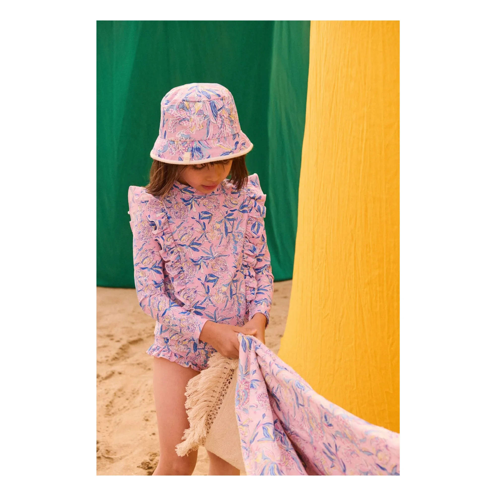 Maillot de Bain Manches Longues Yanika Fleuri Fibres Recyclées | Rose- Image produit n°2