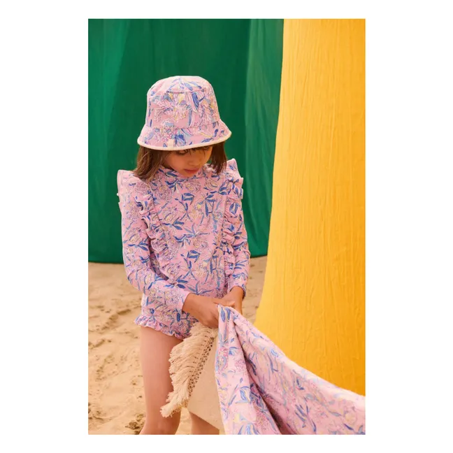 Maillot de Bain Manches Longues Yanika Fleuri Fibres Recyclées | Rose