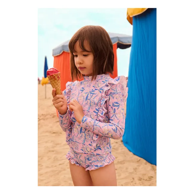 Bañador de manga larga floral Yanika de fibras recicladas | Rosa