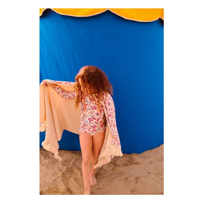 Maillot de Bain Manches Longues Yanika Fleuri Fibres Recyclées | Crème