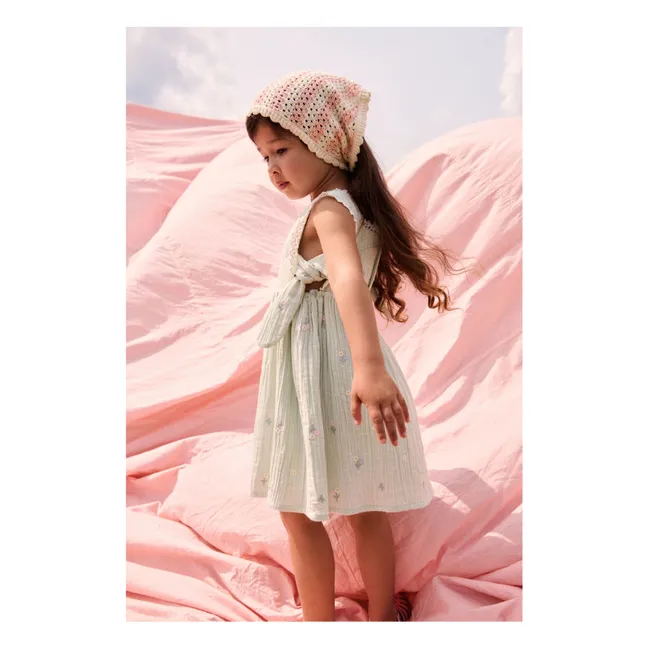 Vestido delantal plisado floral Aloisa | Verde Almendra