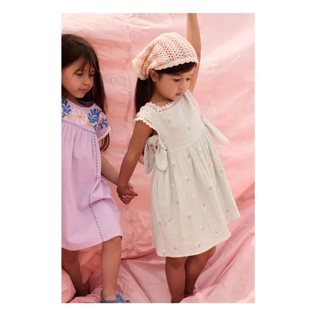 Robe Tablier Plissée Aloisa Fleurie | Vert amande