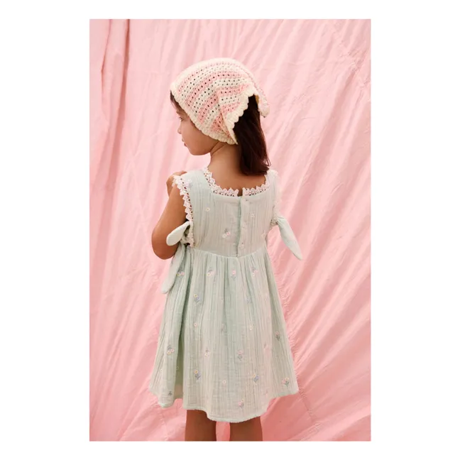 Robe Tablier Plissée Aloisa Fleurie | Vert amande