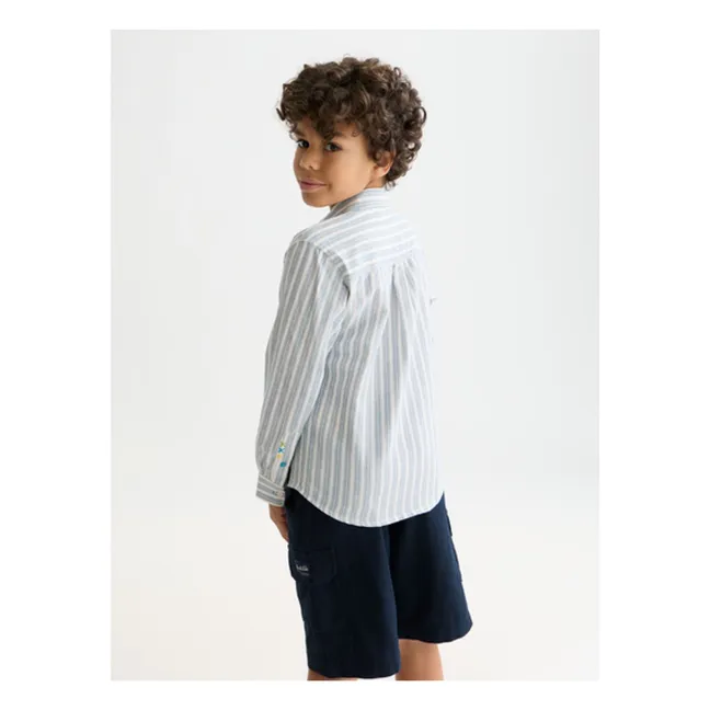 Chemise Rayée Lin | Bleu pâle