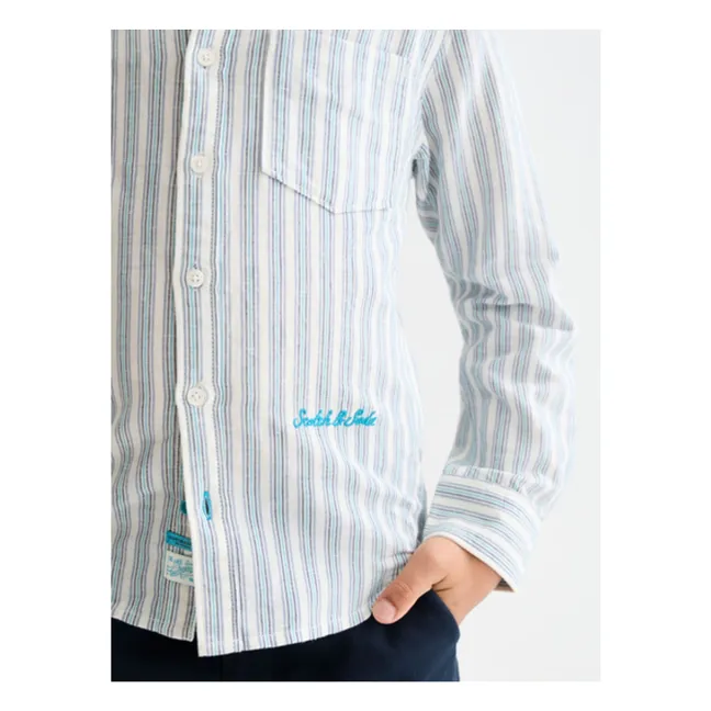 Chemise Rayée Lin | Bleu pâle