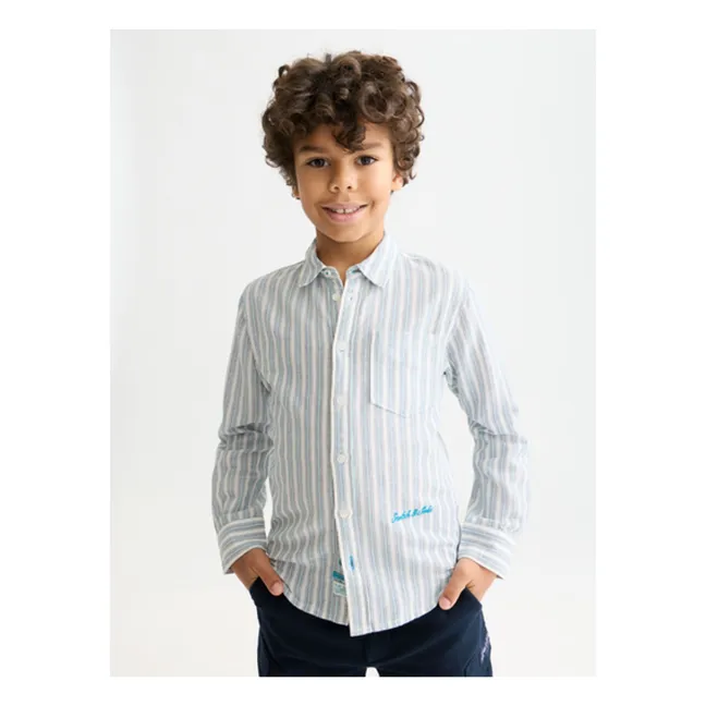 Camisa de lino a rayas | Azul Pálido