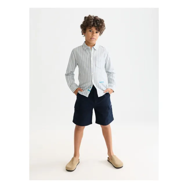 Chemise Rayée Lin | Bleu pâle