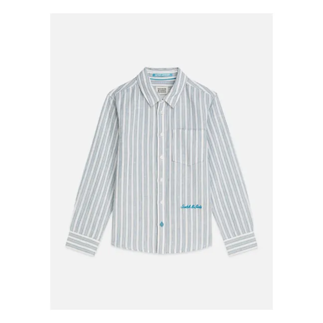 Camisa de lino a rayas | Azul Pálido