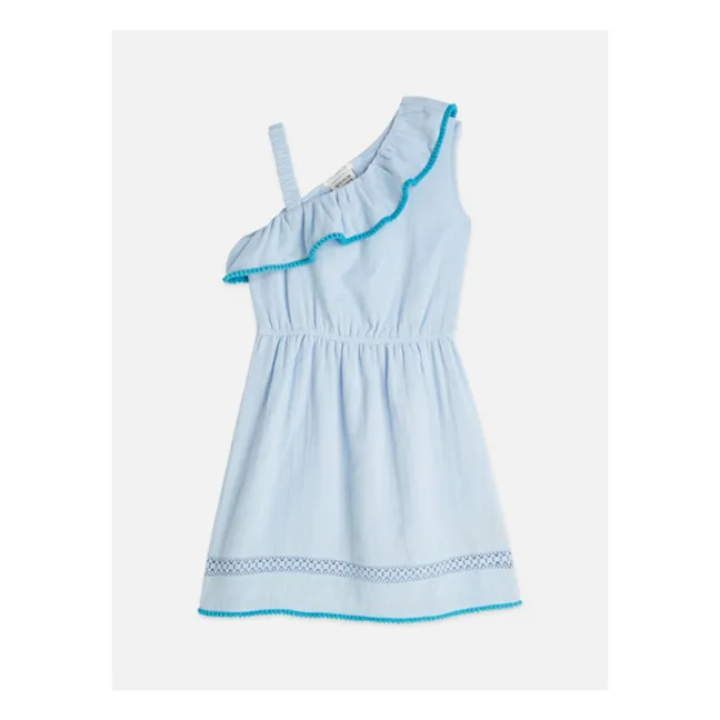 Asymmetrisches Volant-Kleid | Blassblau