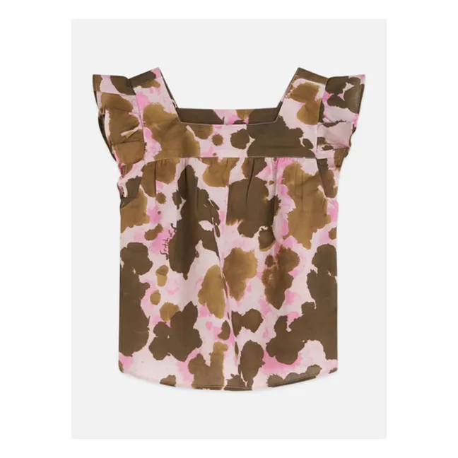 Cow Linen Ruffle Top  | Brown