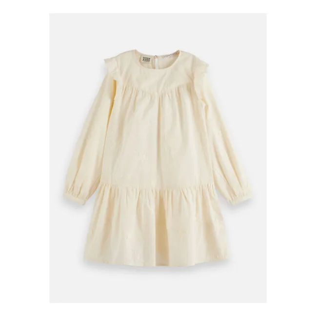 Embroidered Ruffle Dress | Ecru