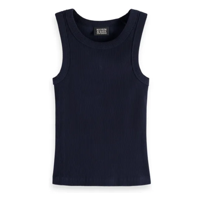 Camiseta de tirantes acanalada Algodón orgánico | Azul Marino