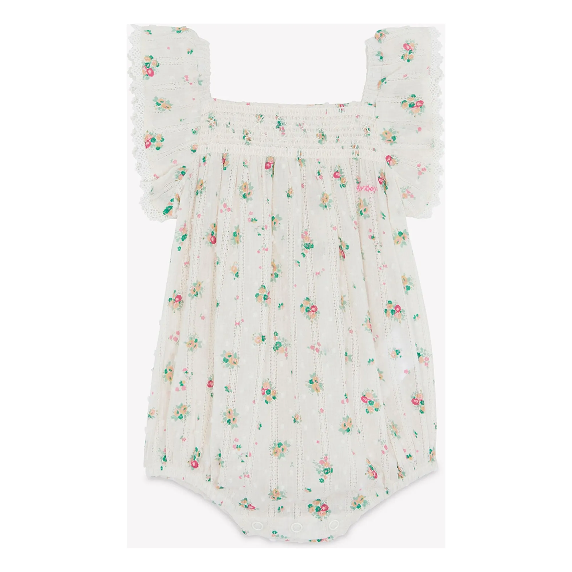 Barboteuse Smockée Lalix Bouquets | Blanc- Image produit n°3