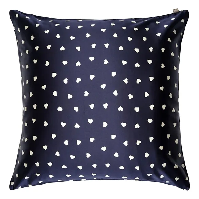 Heart-printed mulberry silk pillowcase  | Midnight blue