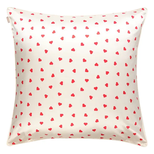Heart-printed mulberry silk pillowcase  | Cream