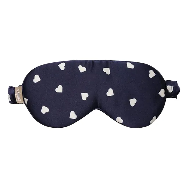 Heart-printed mulberry silk sleeping mask  | Midnight blue