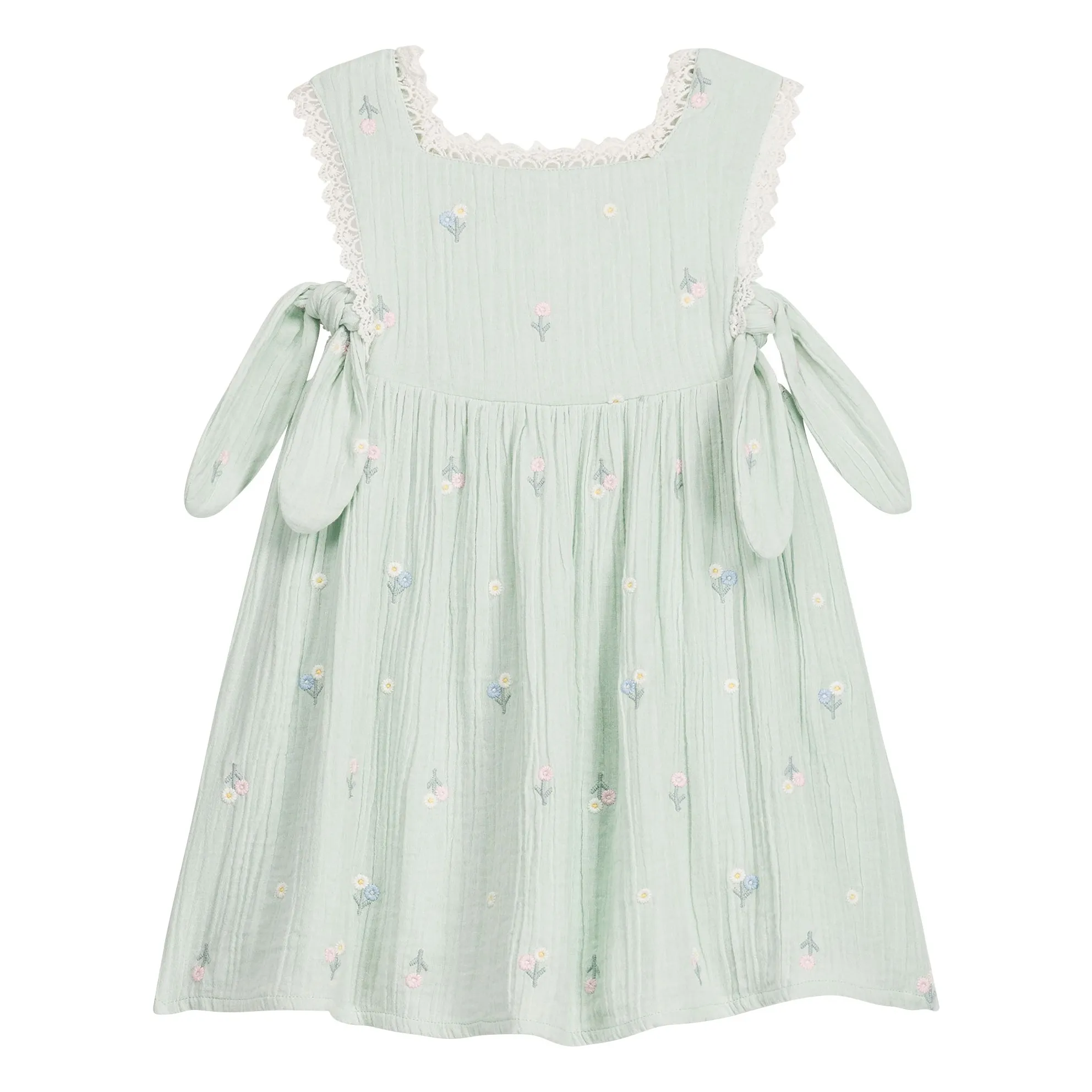 Louise Misha Almond Green Aloisa Fleurie Pleated Apron Dress