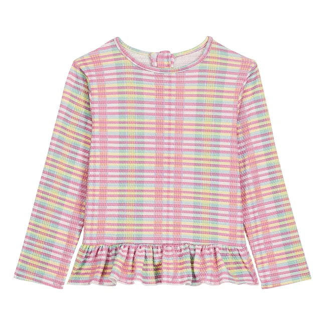 Maillot de Bain Manches Longues Yani Carreaux Fibres Recyclées | Rose