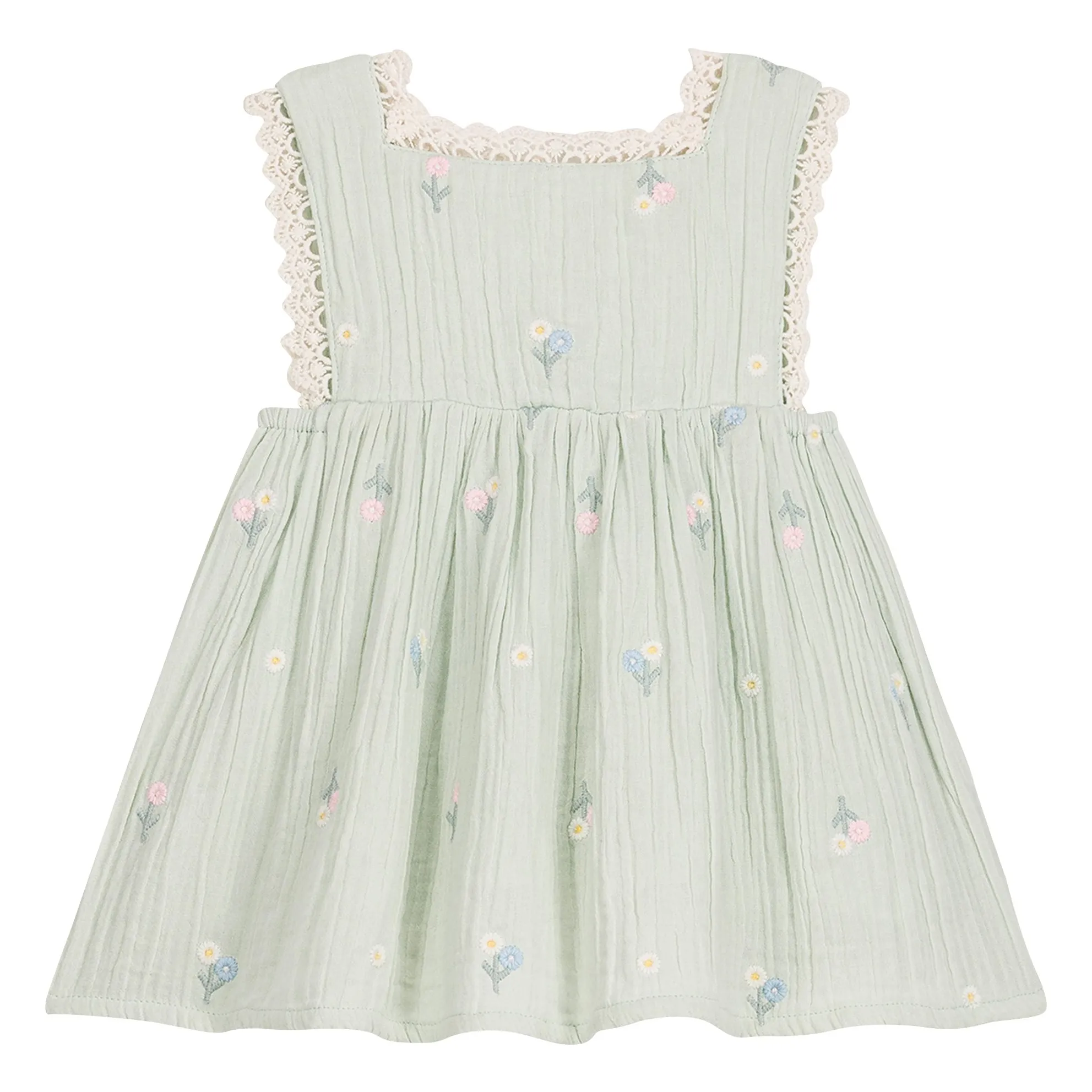 Louise Misha Almond Green Aloisa Fleurie Pleated Apron Dress