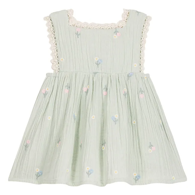 Schürzenkleid Plissee Aloisa Blume | Mandelgrün