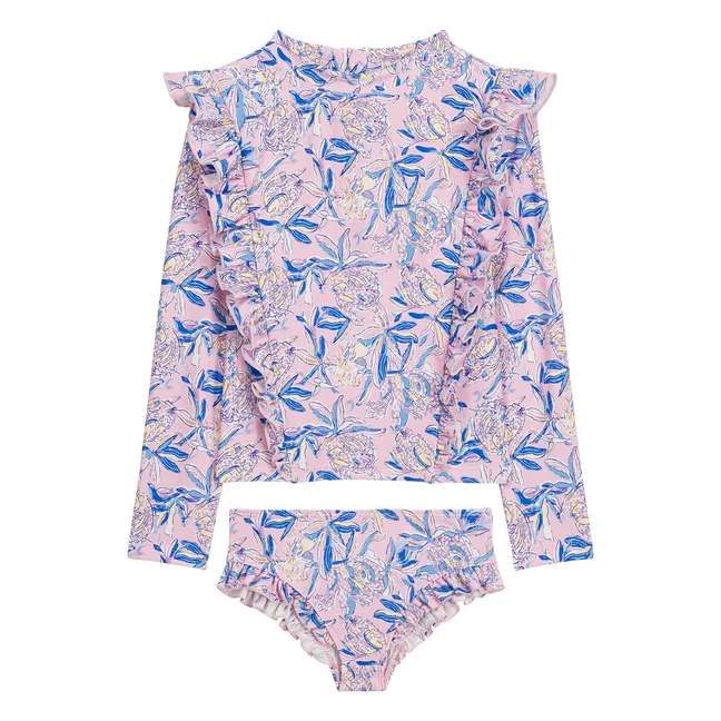 Maillot de Bain Manches Longues Yanika Fleuri Fibres Recyclées | Rose