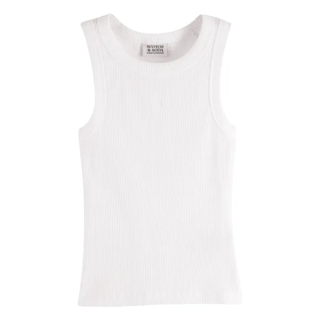 Camiseta de tirantes acanalada Algodón orgánico | Blanco