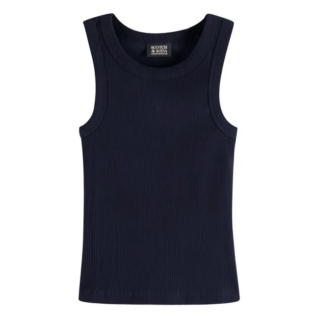 Camiseta de tirantes acanalada Algodón orgánico | Azul Marino