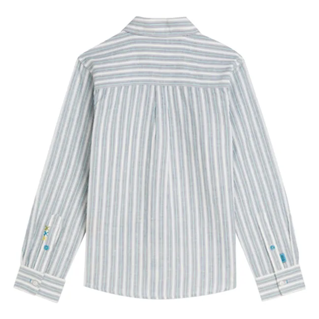 Camisa de lino a rayas | Azul Pálido