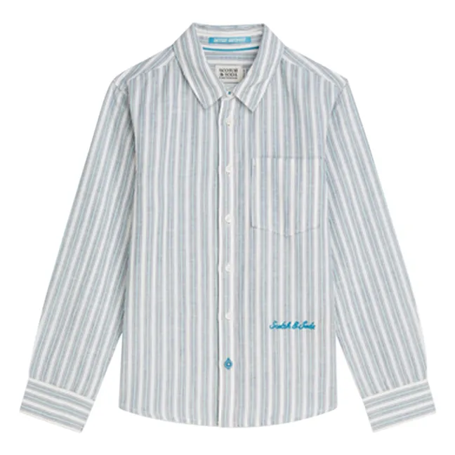 Camisa de lino a rayas | Azul Pálido