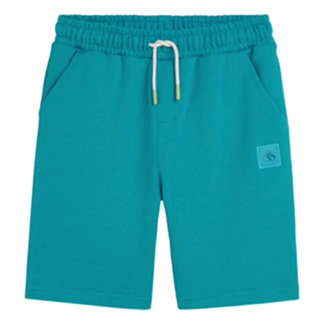 Pantalones cortos de algodón orgánico Logo Badge Jogger | Azul Laguna