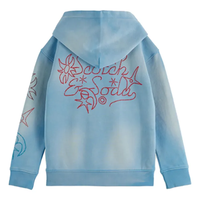 Sweat Capuche Délavé Coton Bio  | Bleu ciel