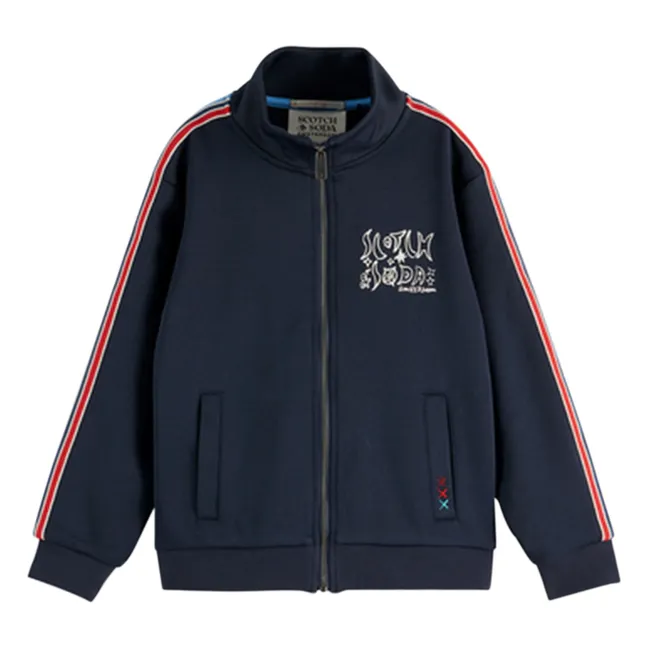 Sweat Zippé Bandes | Bleu marine