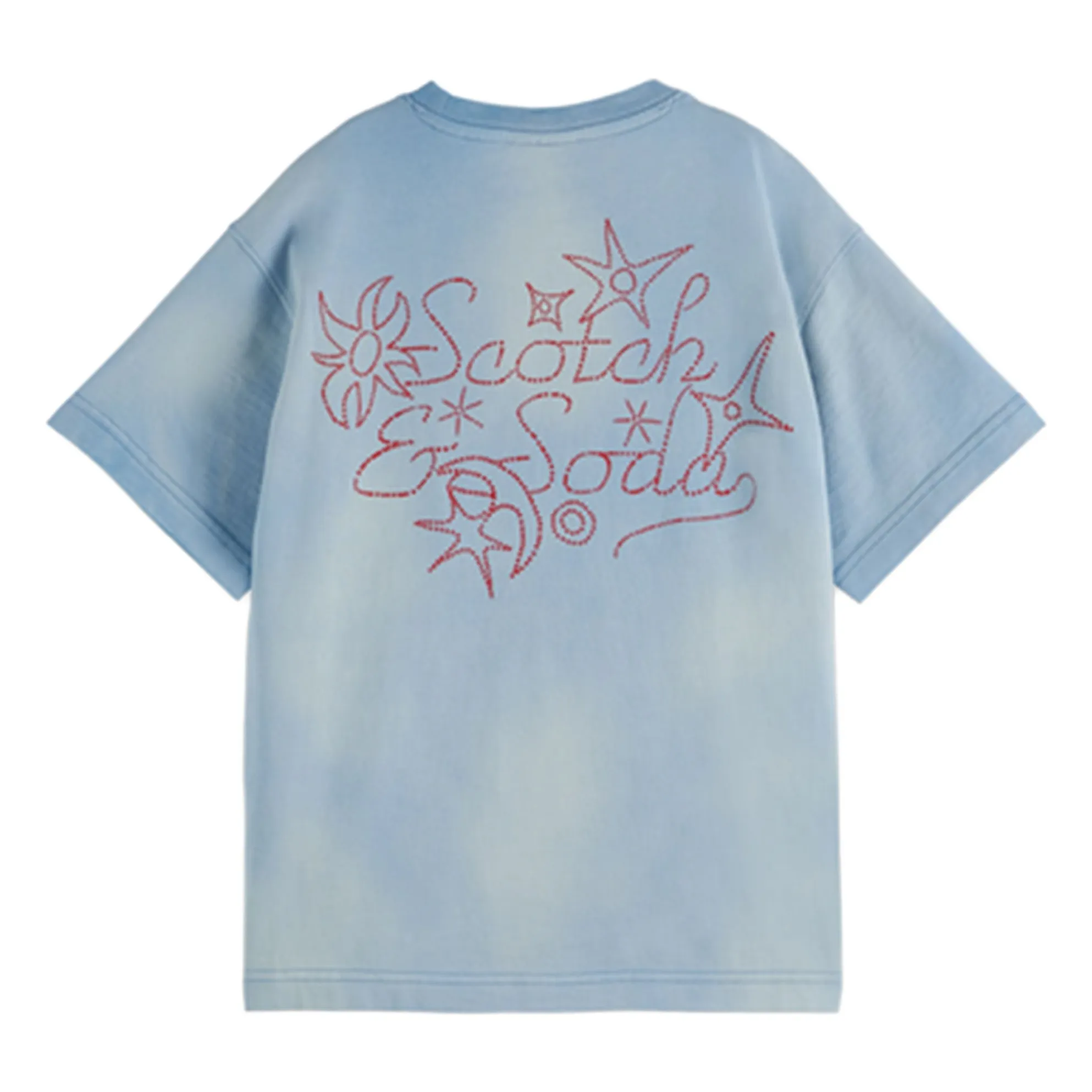 Scotch & Soda Light Blue Artwork Washed Organic Cotton T-Shirt