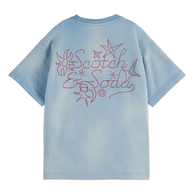 Camiseta de algodón orgánico lavado Artwork | Azul Cielo