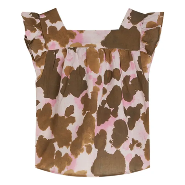 Cow Linen Ruffle Top  | Brown