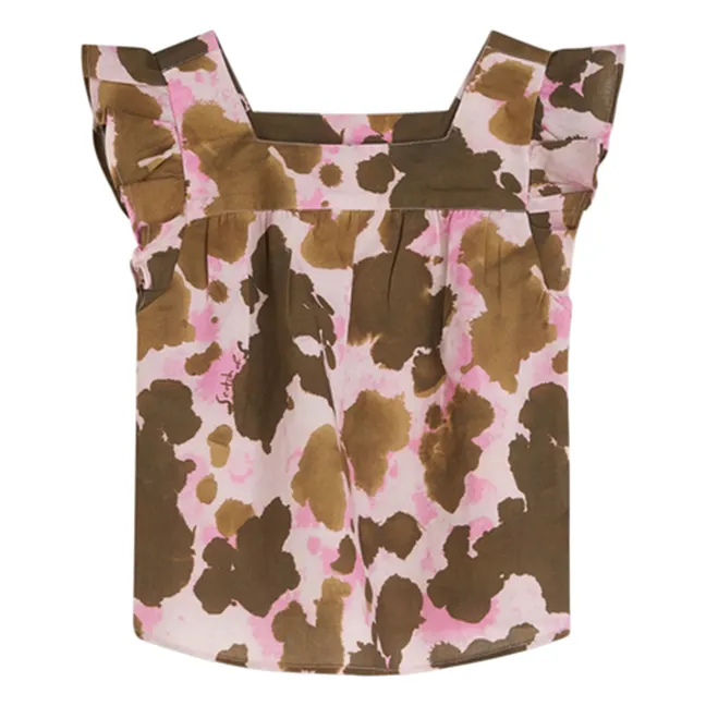 Cow Linen Ruffle Top  | Brown