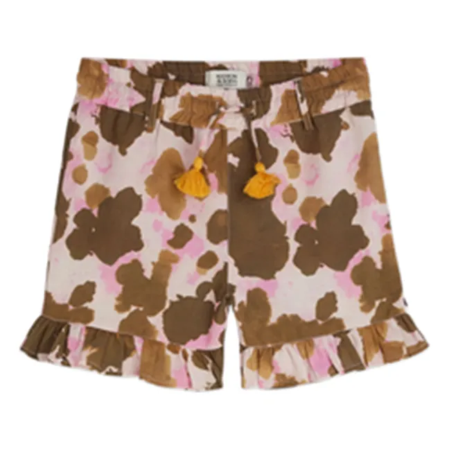 Cow Linen Ruffle Shorts | Brown