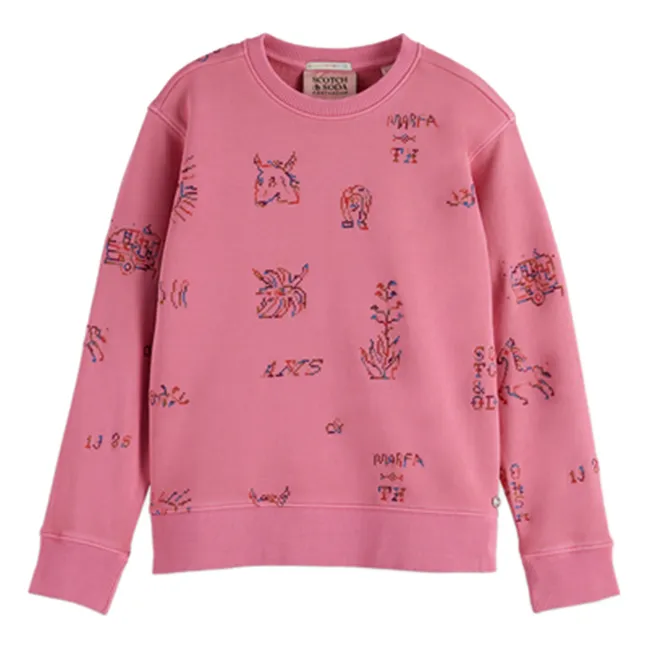 Sweat Brodé Chevaux | Rose