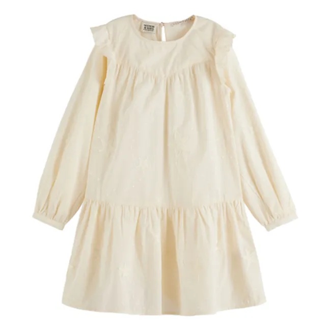 Besticktes Volant-Kleid | Seidenfarben