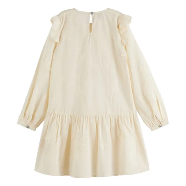 Vestido con volantes bordados | Crudo