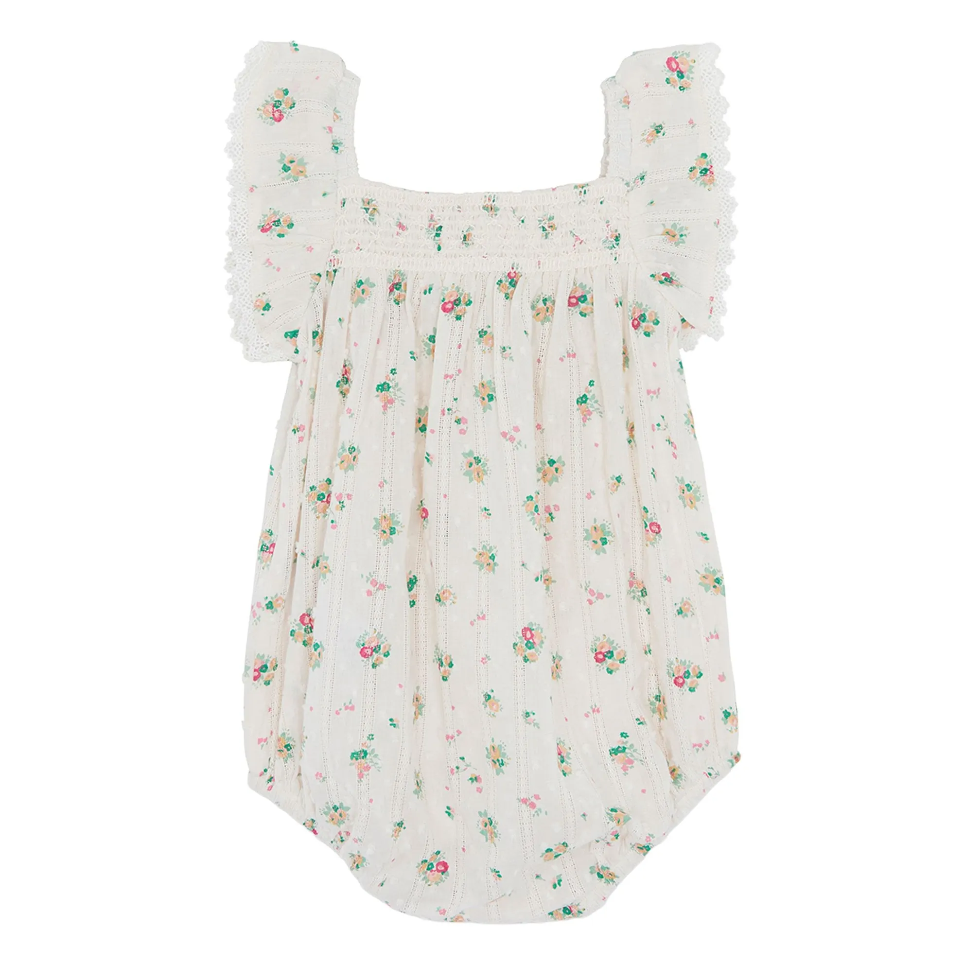Barboteuse Smockée Lalix Bouquets | Blanc- Image produit n°2