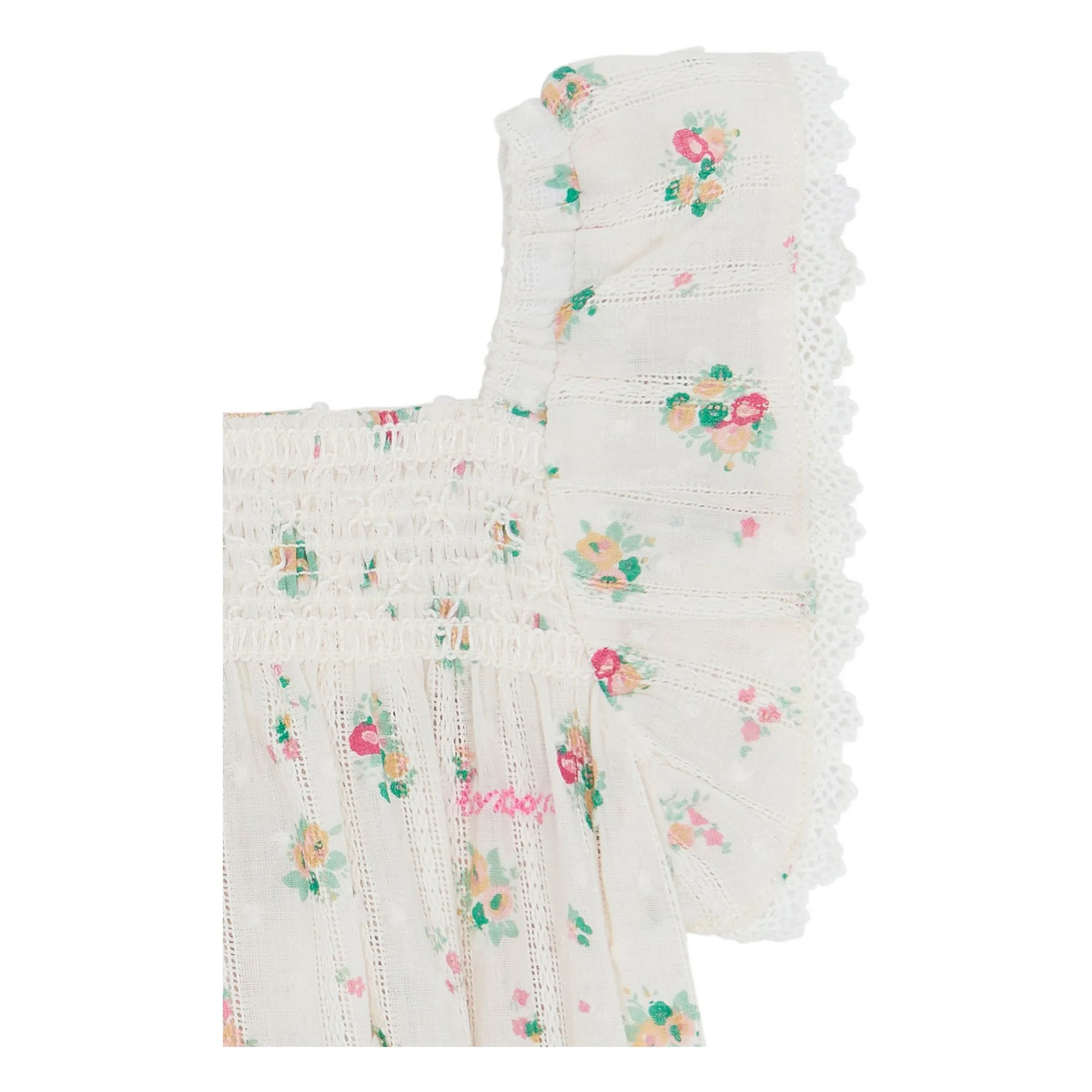 Barboteuse Smockée Lalix Bouquets | Blanc- Image produit n°1