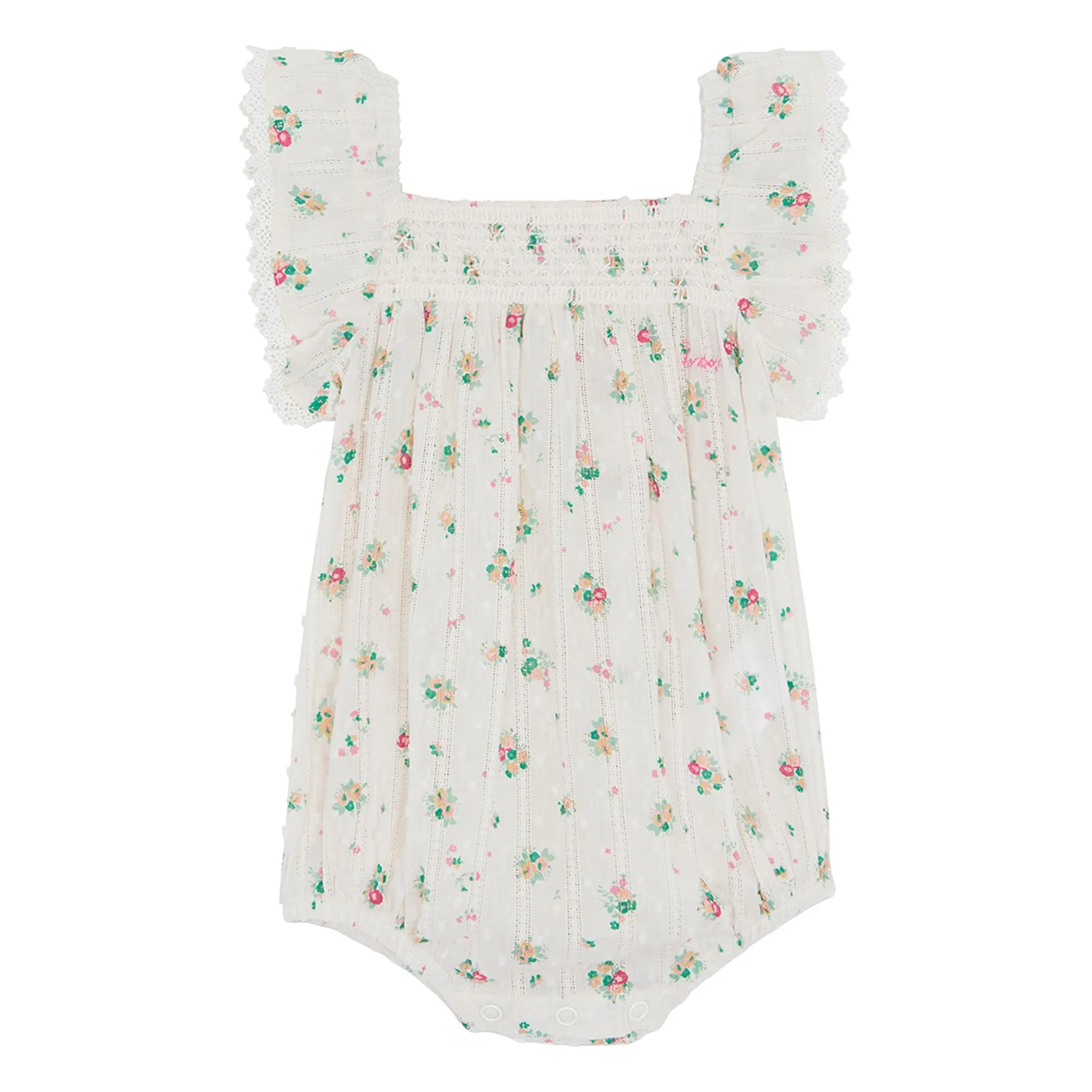 Barboteuse Smockée Lalix Bouquets | Blanc- Image produit n°0