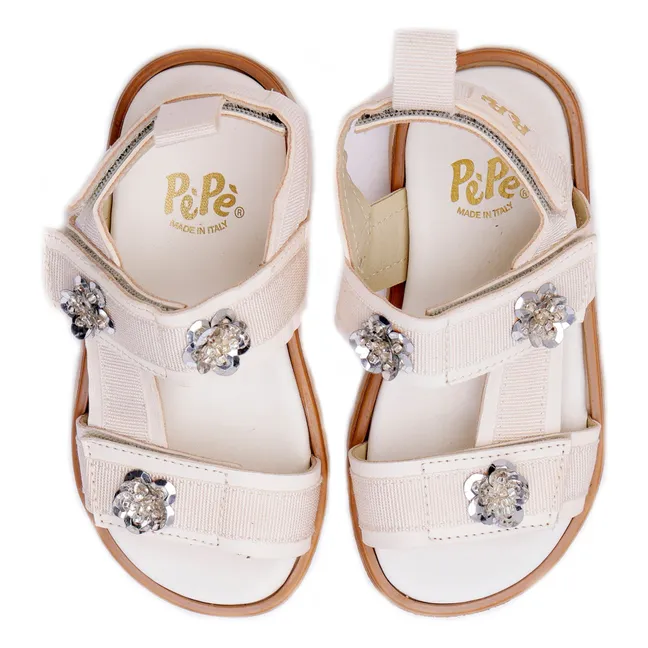 Sandalias flor doble rayado | Blanco