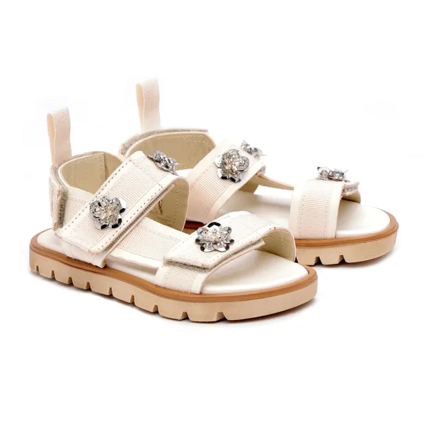Sandales Double Scratchs Fleurs | Blanc