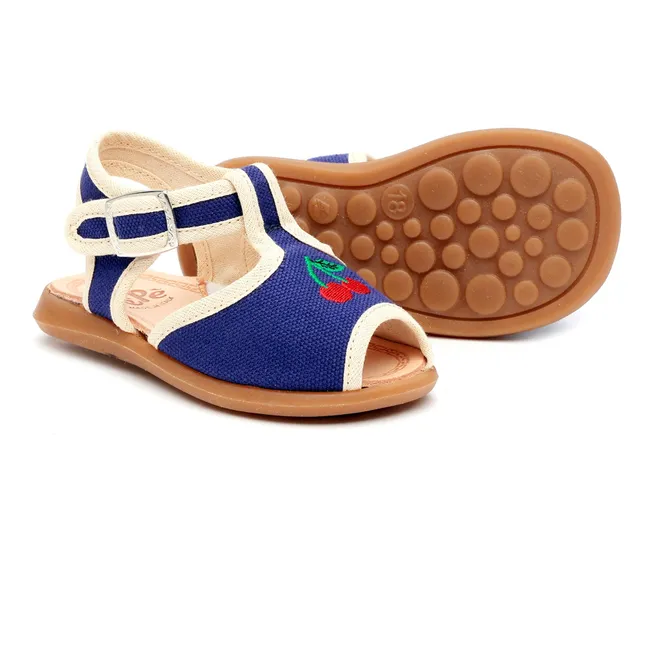 Sandales Brodées Cerises | Bleu indigo