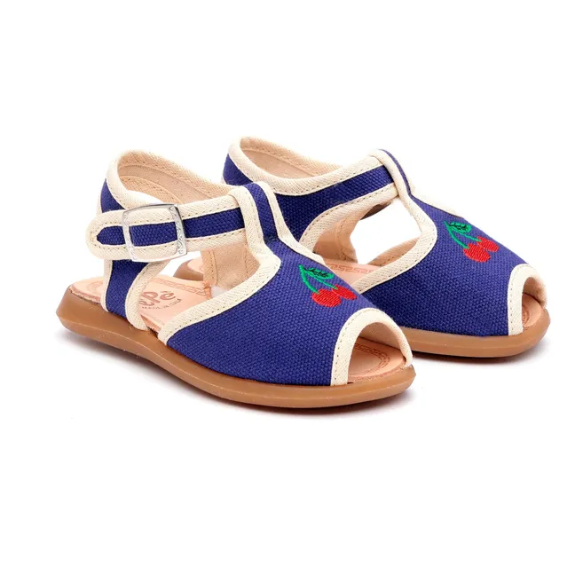 Sandalias bordadas cereza | Azul índigo