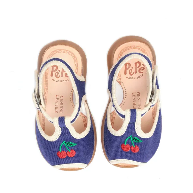 Cherry Embroidered Sandals | Indigo blue